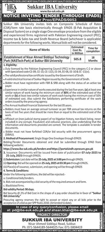 Sukkur IBA University Tender Notice
